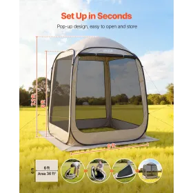 VEVOR Screen House Tent, 1825 x 1825 x 2200 mm, 4-6 Person Pop Up Screen Tent, Portable Screened in Canopy with Carry Bag, Netti