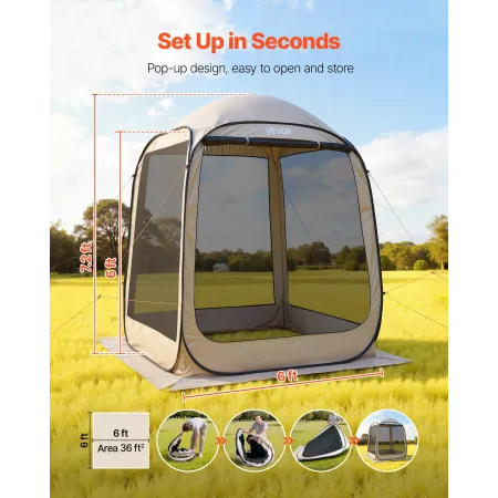 Screen House Telt, 1825 x 1825 x 2200 mm, Pop Up Screen Telt