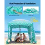 Beach Cabana, 1.83 x 1.83 m Beach Canopy with Side Wall, UPF 50+ Protection Easy Setup Cabana Tent with Sand Pockets, Large Port