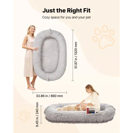 Human Dog Bed, 51.97 x 33.86 x 9.45 inch Orthopedic Memory Foam Human Sized Dog Bed, Humans Pet Beds with Side Pocket, Handle & 