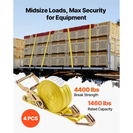 VEVOR Ratchet Straps, 38.1 mm x 6.1 m, Heavy Duty Tie Down Straps with Double J Hook, 2000 kg Break Strength, Carry Bag, Tie Dow