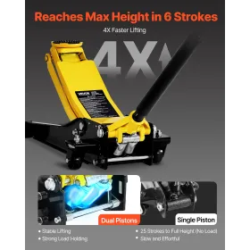 VEVOR Low Profile Floor Jack, Max 2 Ton Capacity, Steel Racing Floor Jack with Dual Pistons Quick Lift Pump, Heavy-Duty Hydrauli