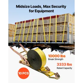 VEVOR Skraldestropper, 50,8 mm x 9,1 m, kraftige bindestropper med dobbelt J-krog, 4536 kg brudstyrke, fastspændingskralde