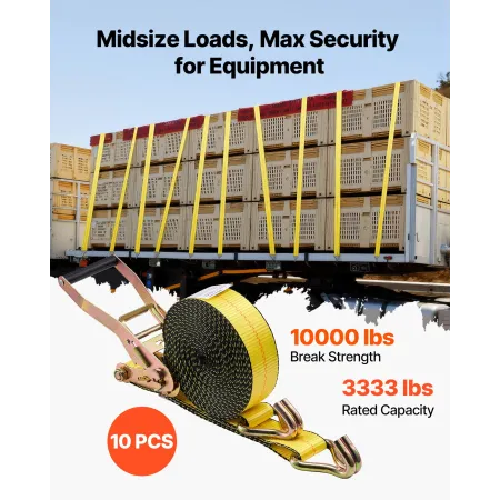 Ratchet Straps, 50.8 mm x 9.1 m, Heavy Duty Tie Down Straps with Double J Hook, 4536 kg Break Strength, Tie Down Ratcheting for 