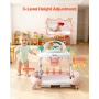 5-in-1 Baby Walker, Folding Baby Activity Center on Wheels, Height Adjustable Rocker Bouncer Walker with Comfortable High-Back S