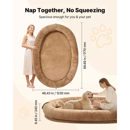 VEVOR Human Hundeseng, 1770 x 1230 x 240 mm Ortopædisk Memory Foam Hundeseng i menneskestørrelse, Mennesker kæledyrssenge med