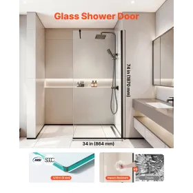 Fixed Glass Brusepanel, 864 x 1870 mm Semi-Framed Fixed Shower