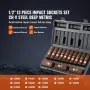 1/2 "Drive Impact Socket Set, 13 stykker Deep Socket Set Metric