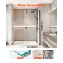 VEVOR brusepanel i fast glas, 864 x 1870 mm Fuldramme fast bruseskærm, 8 mm tyk klar, hærdet glasdør med bund