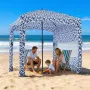 Beach Cabana, 1.83 x 1.83 m Beach Canopy with Side Wall, UPF 50+ Protection Easy Setup Cabana Tent with Sand Pockets, Large Outd