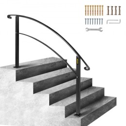 5FT Adjustable Wrought Iron Handrail Fits 3 Steps Outdoor Steps/Stairs