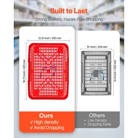 VEVOR Shopping Baskets, 12 PCS, 21L Stackable PE Plastic Grocery Baskets with Metal Handles, Dense Mesh Structure, Holds up to 9