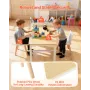 Kids Art Table and Chair Set, Toddler Craft Table with 3 Tiers Storage Cabinet, Wooden Kids Activity Play Desk with 2 Chairs, Ar