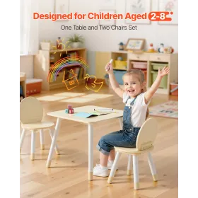 VEVOR Kids Table and 2 Chairs Set, Toddler Table and Chair Set with Rounded Edge Design & Graffiti Desktop, Wooden Desk for Art,