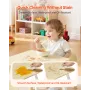 Kids Table and 2 Chairs Set, Toddler Table and Chair Set with Rounded Edge Design & Graffiti Desktop, Wooden Desk for Art, Craft