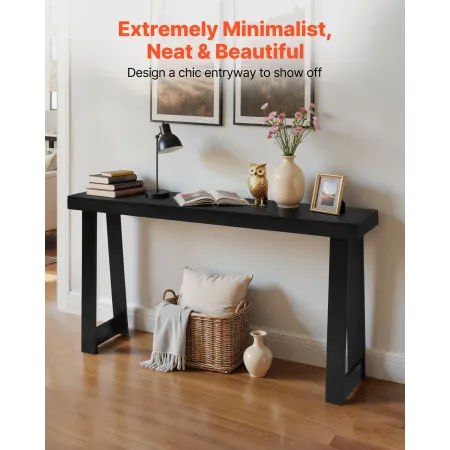 VEVOR 140 cm konsolbord, moderne skrivebord bag sofaen, trærektangel-indgangsbord, smalt langt sofabord med accentstativ, I