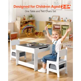 VEVOR Kids Table and 2 Chairs Set, Toddler Table and Chair Set with Storage Space under the Table, Cloth Storage Box under the C
