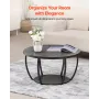 Coffee Table, Modern Round Coffee Table, 2 Tiers Wooden Circle Center Desk with Open Storage, Minimalist Sturdy Metal Frame Acce