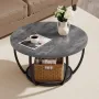 Coffee Table, Modern Round Coffee Table, 2 Tiers Wooden Circle Center Desk with Open Storage, Minimalist Sturdy Metal Frame Acce
