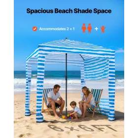 VEVOR Beach Cabana, 1.83 x 1.83 m Beach Canopy with Side Wall, UPF 50+ Protection Easy Setup Cabana Tent with Sand Pockets, Port