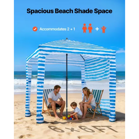 Beach Cabana, 1,83 x 1,83 m strandhytte med sidevæg, UPF 50+