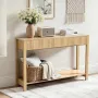 120 cm Console Table, Farmhouse Desk Behind the Couch with Drawers and Bottom Storage Shelf, Wooden Rectangle Entrance Narrow So