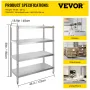 Stainless Steel Shelving, 118.9 x 47 cm 4 Tier Adjustable Shelf Storage Unit, Stainless Steel Heavy Duty Shelving for Kitchen Co