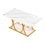 Coffee Table, Modern Faux Marble Coffee Table, 2-Tier Rectangle Center Desk with Geometric Legs, Minimalist Sturdy Metal Frame A