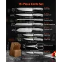 VEVOR Kitchen Knife Set with Block and Sharpener, 15 Piece German High Carbon Stainless Steel Sharp Knife Set, Kitchen Cutlery w