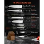 VEVOR Kitchen Knife Set with Block and Sharpener, 15 Piece German High Carbon Stainless Steel Knife Set, Kitchen Cutlery with AB