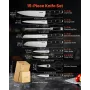 VEVOR Kitchen Knife Set with Block and Sharpener, 15 Piece High Carbon Stainless Steel Sharp Knife Set, Kitchen Cutlery with Erg