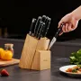 køkkenknivsæt med blok og skærper, 15 stykkers højkulstof