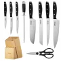 Kitchen Knife Set with Block and Sharpener, 15 Piece High Carbon Stainless Steel Sharp Knife Set, Kitchen Cutlery with Ergonomic