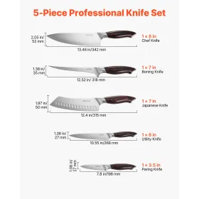 VEVOR Kitchen Knife Set, 5 Piece High Carbon Stainless Steel Sharp Knife Set, Durable and Rust-Resistant, Professional Kitchen C