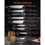 Kitchen Knife Set with Block and Sharpener, 15 Piece High Carbon Stainless Steel Knife Set, Rust-Resistant Kitchen Cutlery with 