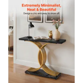 VEVOR 100 cm Gold Console Table, Modern Desk Behind the Couch, Wood Rectangle Entrance Desk, Narrow Long Sofa Table Accent Stand