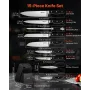 Kitchen Knife Set with Block and Sharpener, 15 Piece High Carbon Stainless Steel Sharp Knife Set, Kitchen Cutlery with Crack-Res