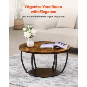 VEVOR Coffee Table, Modern Round Coffee Table, 2 Tiers Wooden Circle Center Desk with Open Storage, Minimalist Sturdy Metal Fram