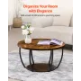 Coffee Table, Modern Round Coffee Table, 2 Tiers Wooden Circle Center Desk with Open Storage, Minimalist Sturdy Metal Frame Acce