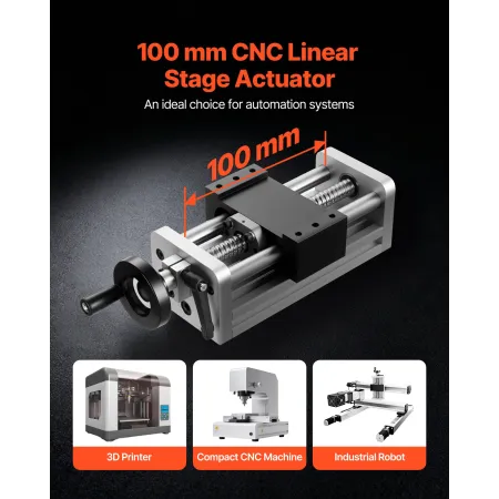 VEVOR Linear Stage Actuator, 100 mm Effective Stroke, Ball Screw CNC Linear Motion Guide Rail, Double Optical Axis, C7 High-Prec