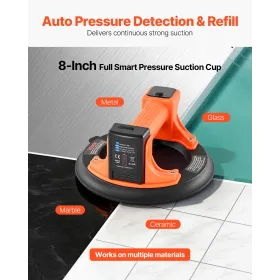 VEVOR Electric Suction Cup, 203 mm Vacuum Glass Lifter with Digital Display for Suction Power & Battery Level, 200 kg Max Liftin