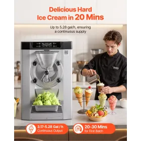 VEVOR kommerciel hård ismaskine, 2000W 12-20L pr. time, bordplade Gelato Hard Serve ismaskine med 6L 304 rustfrit stål