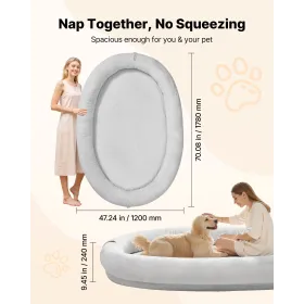 Human Dog Bed, 70.08 x 47.24 x 9.45 inch Orthopedic Memory Foam Human Sized Dog Bed, Humans Pet Beds with Side Pocket, Handle & 