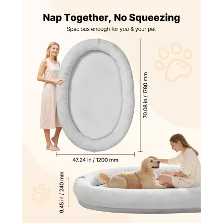Human Dog Bed, 70.08 x 47.24 x 9.45 inch Orthopedic Memory Foam Human Sized Dog Bed, Humans Pet Beds with Side Pocket, Handle & 
