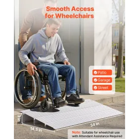 Door Threshold Ramp, 87 mm Rise, Aluminum Alloy Threshold Ramp Rated 363 kg Load Capacity, Handicap Ramps for Home Steps for Whe