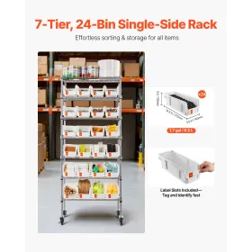 VEVOR 7-Tier Rolling Bin Storage Rack, 24 Small Bins, Bin Rack Storage Steel Wire Shelving System with Wheels, Mobile Tool Organ