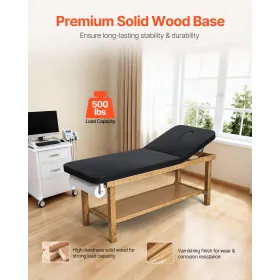 VEVOR Medical Exam Table, Wooden Framed Medical Examination Bed, Physical Therapy Exam Table with Adjustable Backrest, Storage S