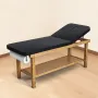 Medical Exam Table, Wooden Framed Medical Examination Bed, Physical Therapy Exam Table with Adjustable Backrest, Storage Shelf &