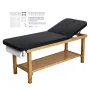 Medical Exam Table, Wooden Framed Medical Examination Bed, Physical Therapy Exam Table with Adjustable Backrest, Storage Shelf &