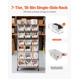7-Tier Rolling Bin Storage Rack, 18 Organizer Bins, Bin Rack Storage Steel Wire Shelving System with Wheels, Mobile Tool Organiz